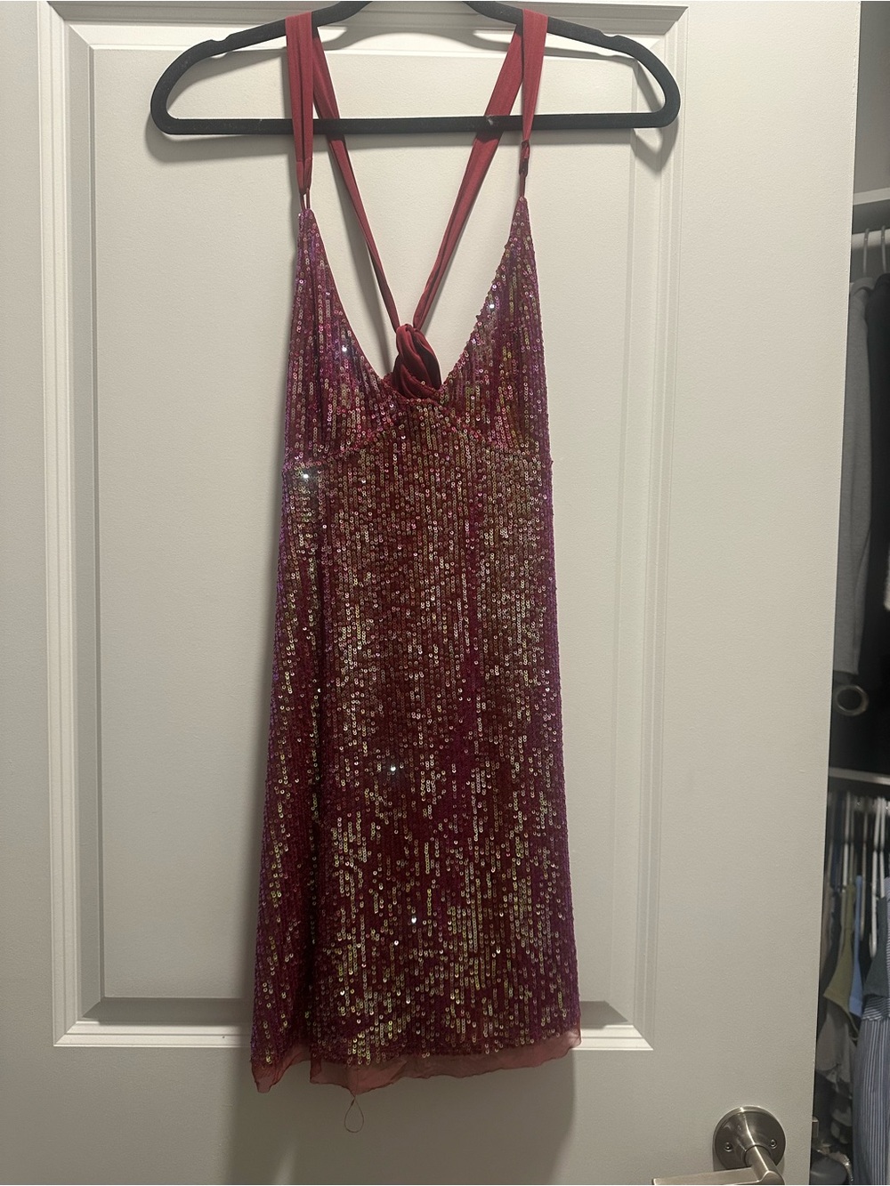 Sequin Slip Dress in Magenta
